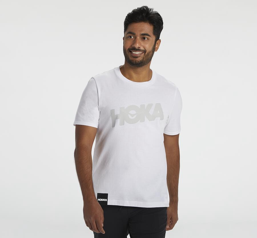 Hoka Australia One One Brand - Mens Tee White - PKAEC-8149